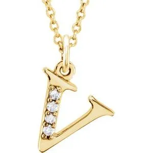 14K Yellow .02 CTW Diamond Lowercase Initial v 16" Necklace