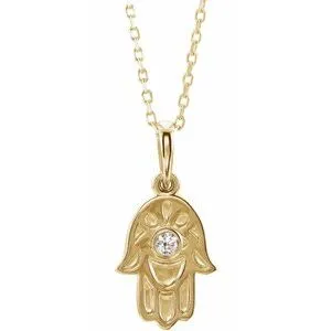 14K Yellow .03 CTW Diamond Hamsa 16-18" Necklace