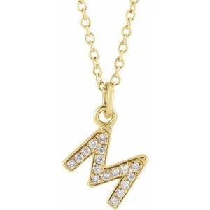14K Yellow .06 CTW Natural Diamond Petite Initial M 16-18" Necklace