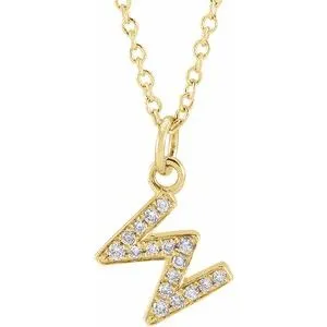 14K Yellow .06 CTW Natural Diamond Petite Initial W 16-18" Necklace