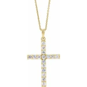 14K Yellow 1 CTW Diamond Cross 18" Necklace