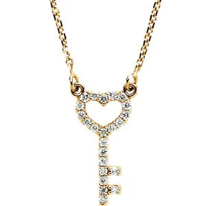 14K Yellow 1/8 CTW Diamond Petite Heart Key 16.5" Necklace