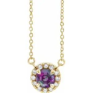 14K Yellow 3 mm Natural Alexandrite & .03 CTW Natural Diamond 18" Necklace