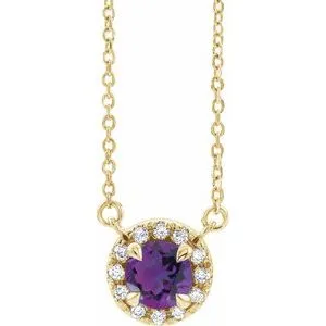 14K Yellow 3 mm Natural Amethyst & .03 CTW Natural Diamond 16" Necklace