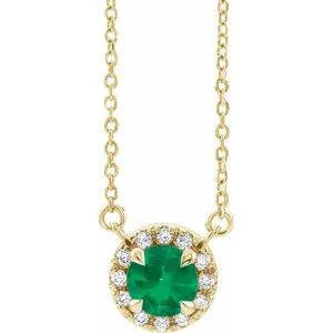14K Yellow 3.5 mm Natural Emerald & .03 CTW Natural Diamond 18" Necklace