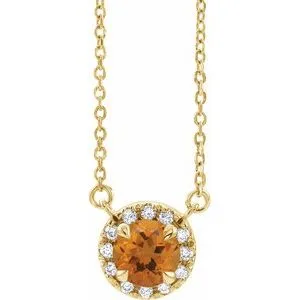 14K Yellow 4 mm Natural Citrine & .05 CTW Natural Diamond 16" Necklace