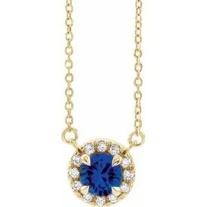 14K Yellow 5.5 mm Lab-Grown Blue Sapphire 1/10 CTW Natural Diamond 16" Necklace