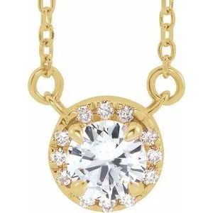 14K Yellow 5.5 mm Natural White Sapphire 1/10 CTW Natural Diamond 16" Necklace