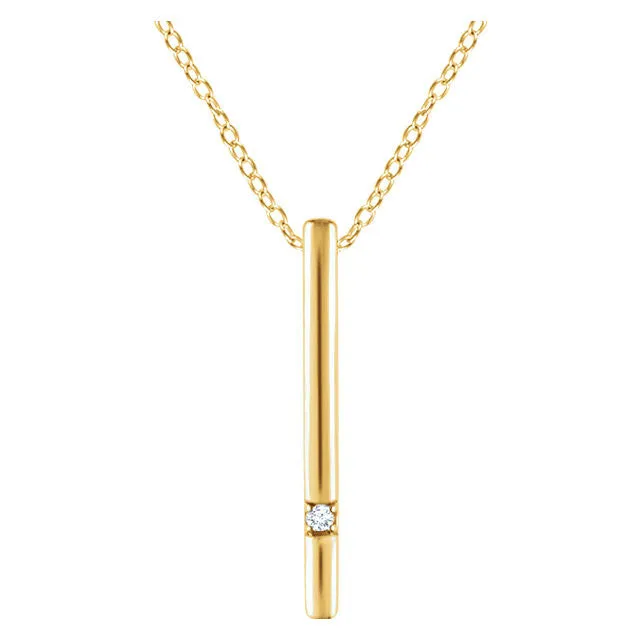 14k Yellow Gold .015 CT Diamond Bar 16-18" Necklace