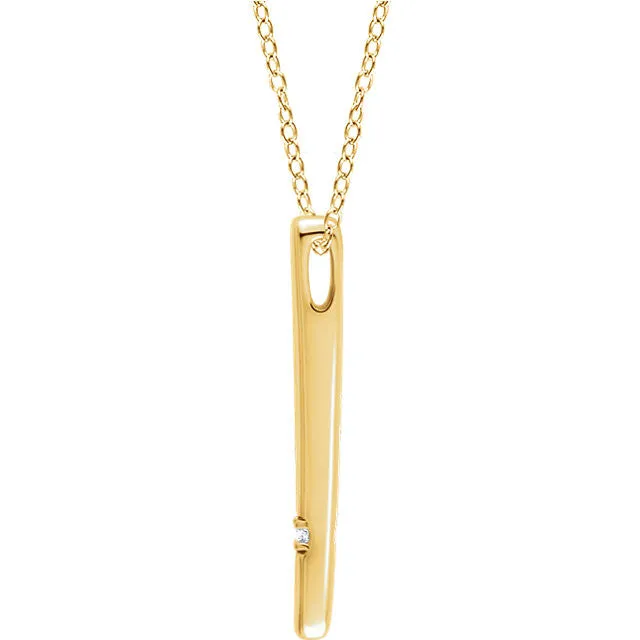 14k Yellow Gold .015 CT Diamond Bar 16-18" Necklace
