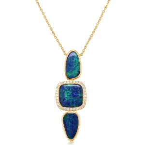 14K Yellow Gold Australian Opal Doublet/Diamond Neckpiece