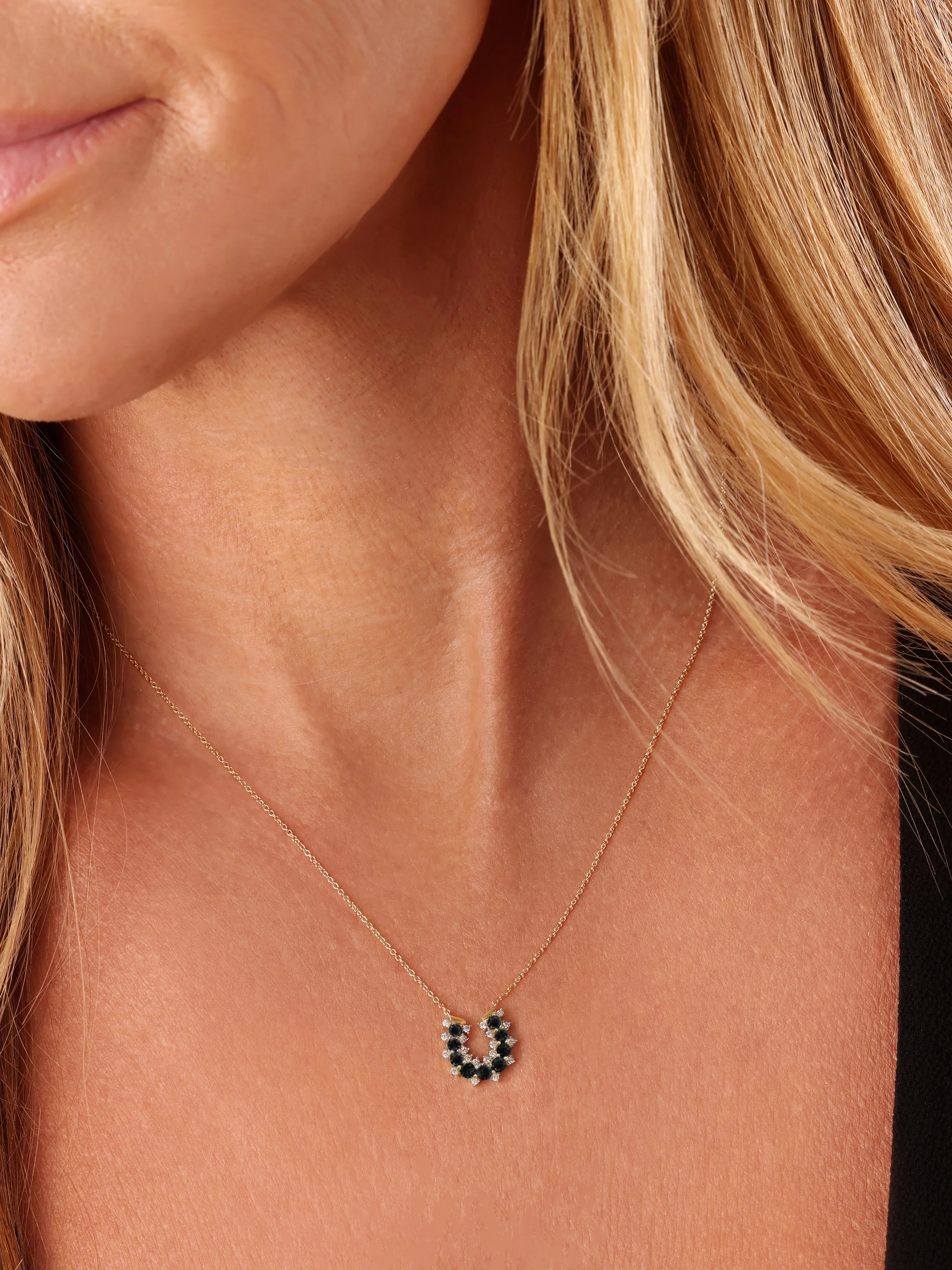 14k Yellow Gold Black Diamond/Lucky Horseshoe Necklace