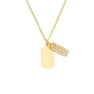 14k Yellow Gold Diamond Mini Double Dog Tag Pendant
