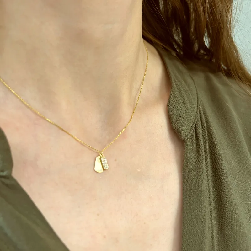 14k Yellow Gold Diamond Mini Double Dog Tag Pendant