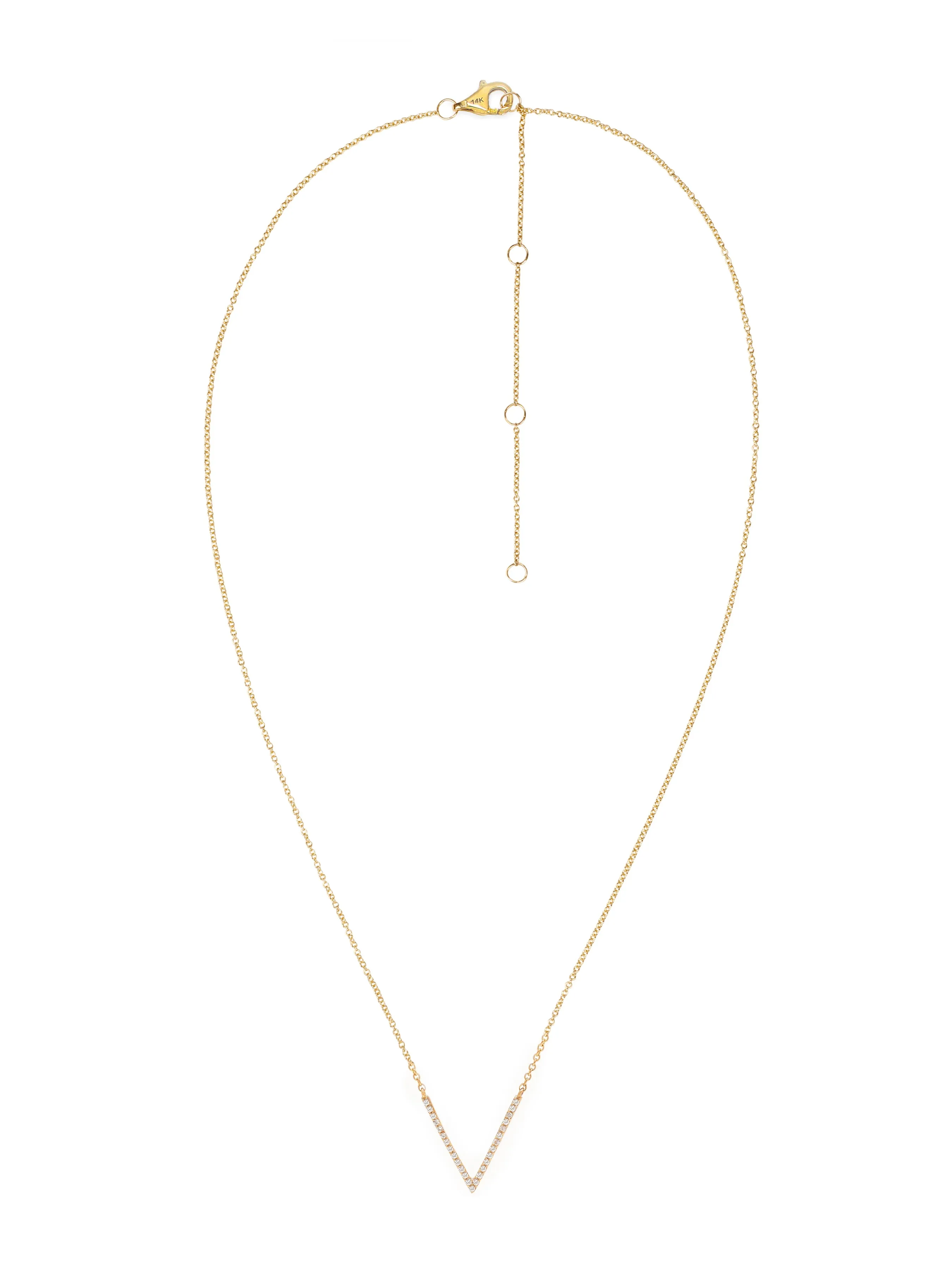 14k Yellow Gold Diamond V Necklace