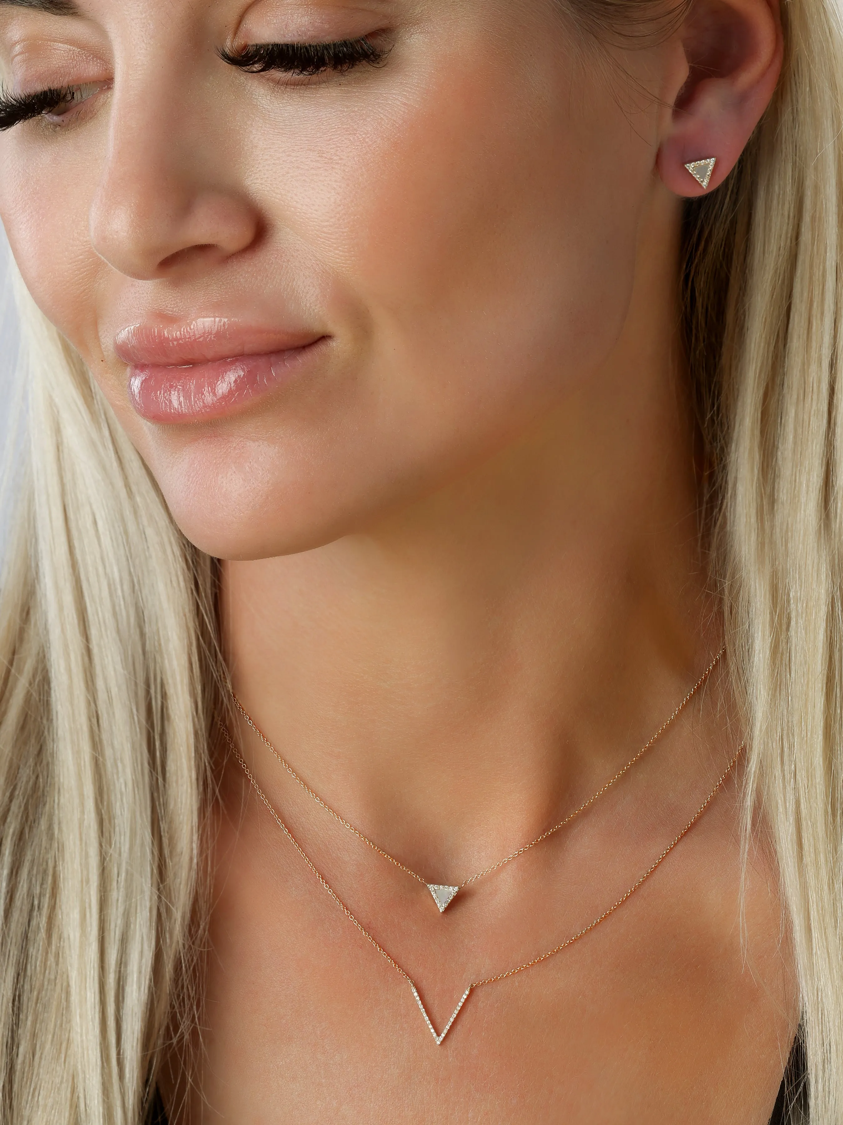 14k Yellow Gold Diamond V Necklace