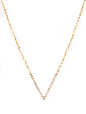 14k Yellow Gold Diamond V Necklace