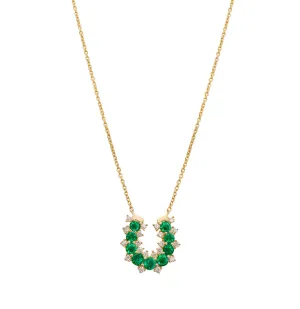 14k Yellow Gold Diamond/Emerald Lucky Horseshoe Necklace