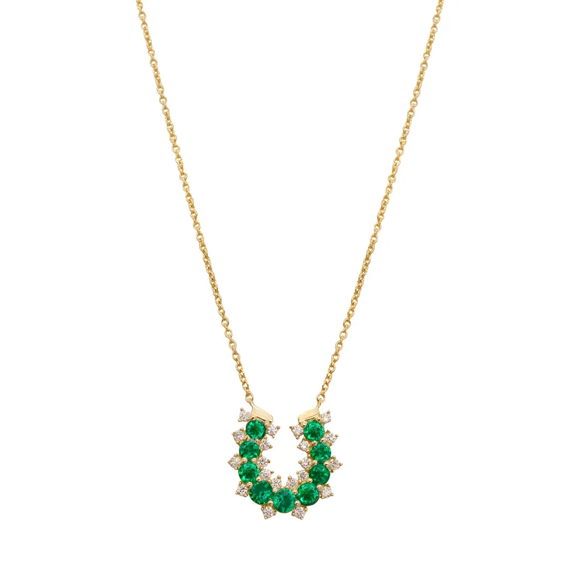 14k Yellow Gold Diamond/Emerald Lucky Horseshoe Necklace