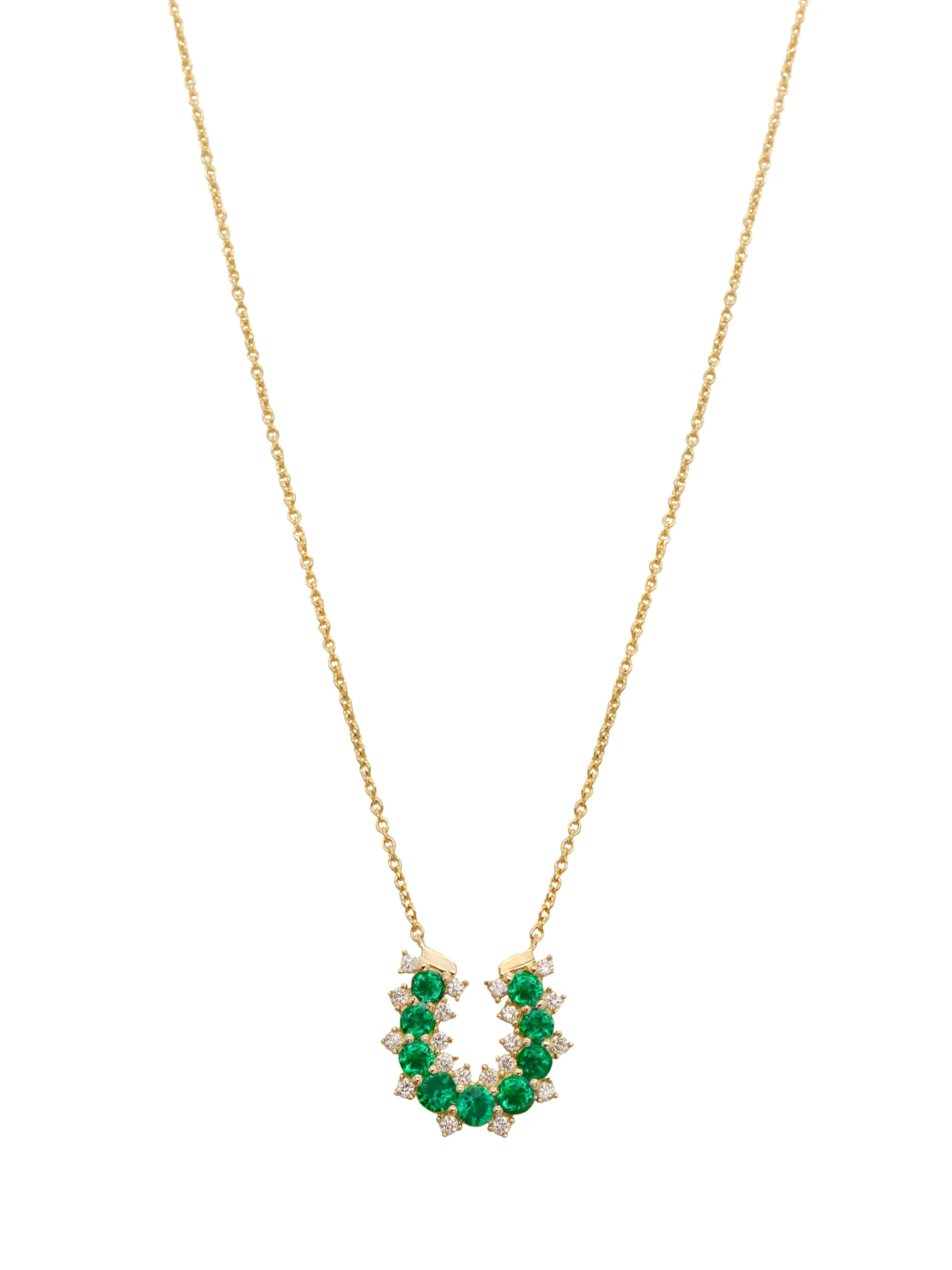14k Yellow Gold Diamond/Emerald Lucky Horseshoe Necklace