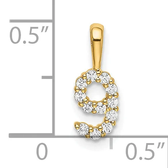 14k Yellow Gold Polished Finish with Diamonds Number 9 Pendant
