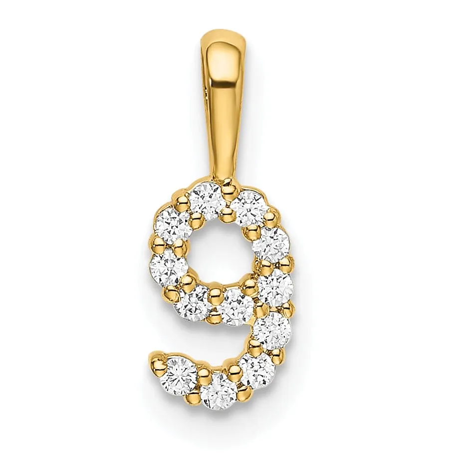 14k Yellow Gold Polished Finish with Diamonds Number 9 Pendant