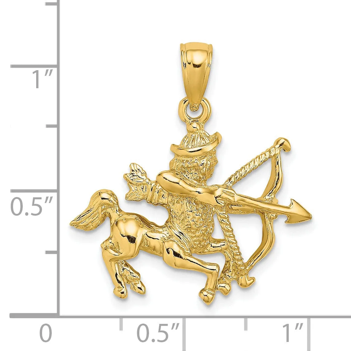 14k Yellow Gold Polished Texture Finish Large Size3-D Sagittarius Zodiac Charm Pendant