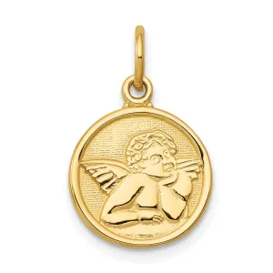 14k Yellow Gold Polished Texture Finish Round Shape Angel Pendant