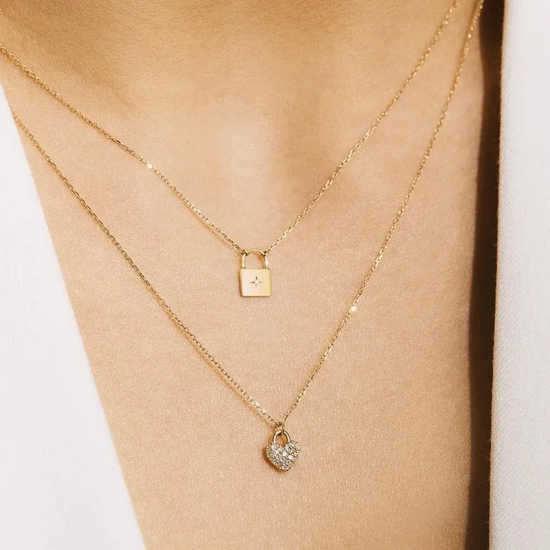 14k Yellow Gold Rehana Diamond Padlock Necklace