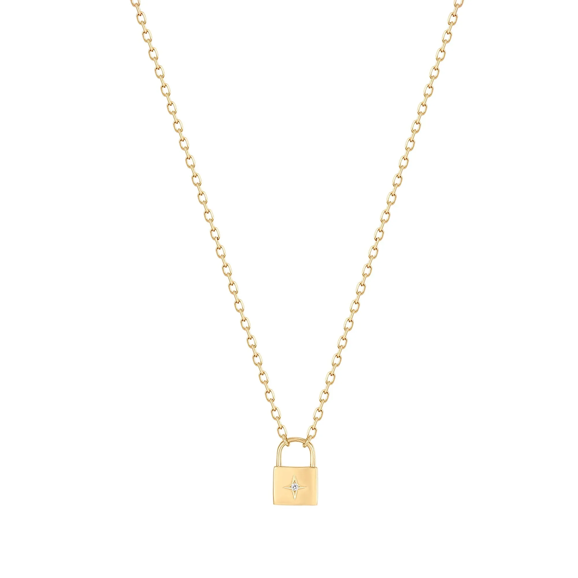 14k Yellow Gold Rehana Diamond Padlock Necklace