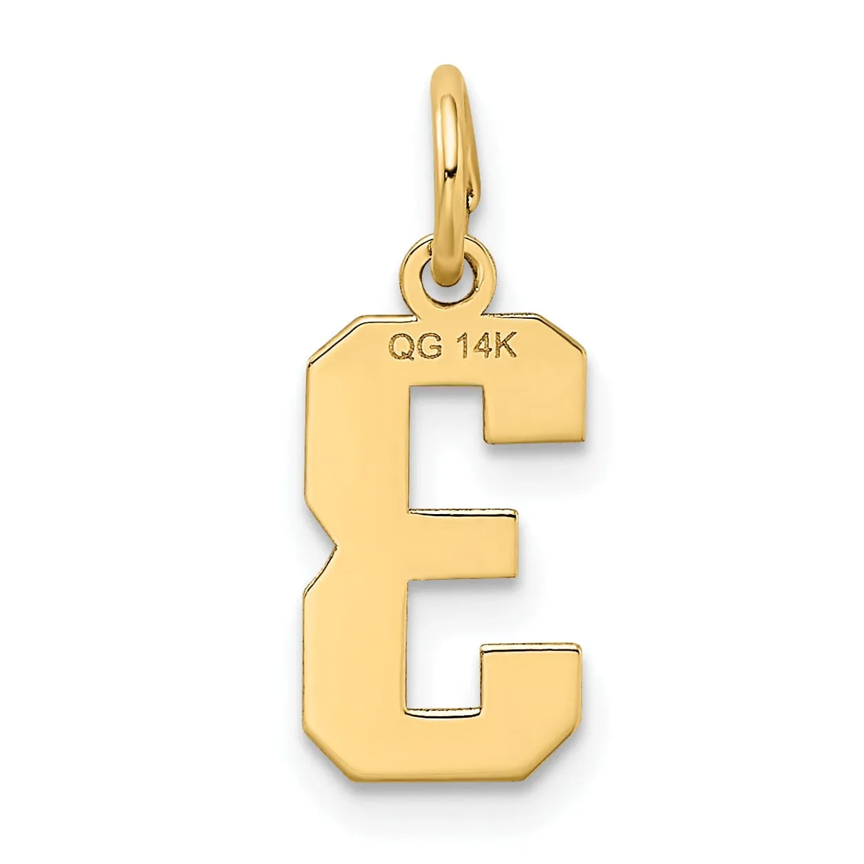 14k Yellow Gold Satin Brush Finish Small Size Number 3 Charm Pendant