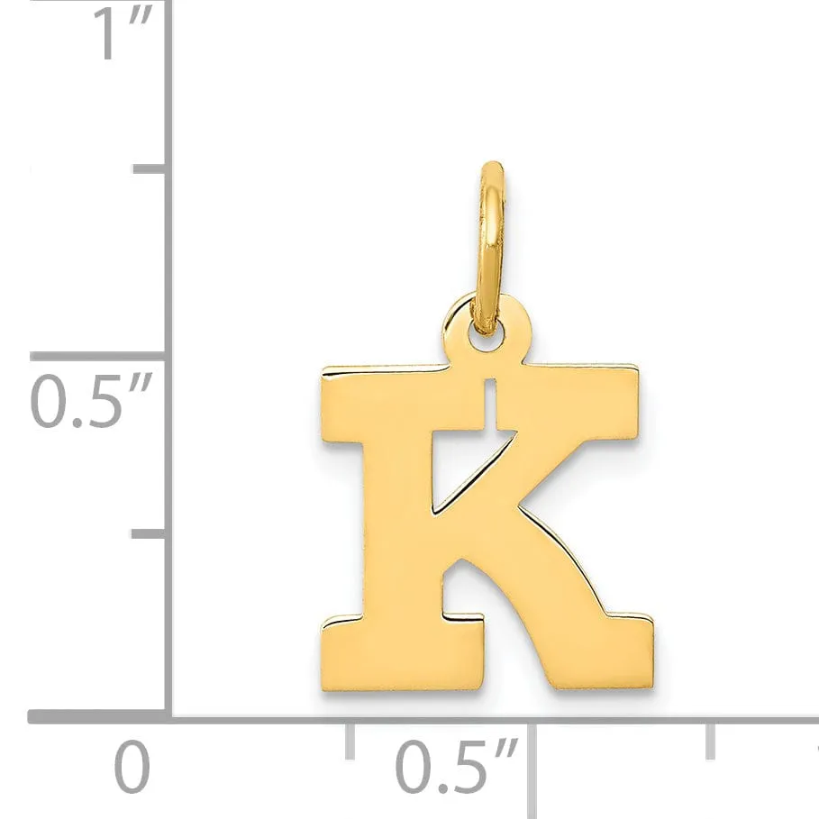 14k Yellow Gold Small Block Design Letter K Initial Pendant