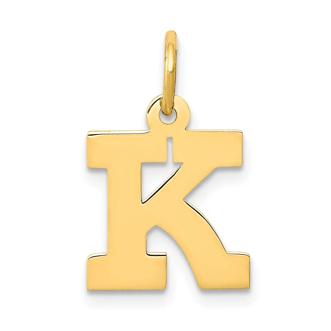 14k Yellow Gold Small Block Design Letter K Initial Pendant
