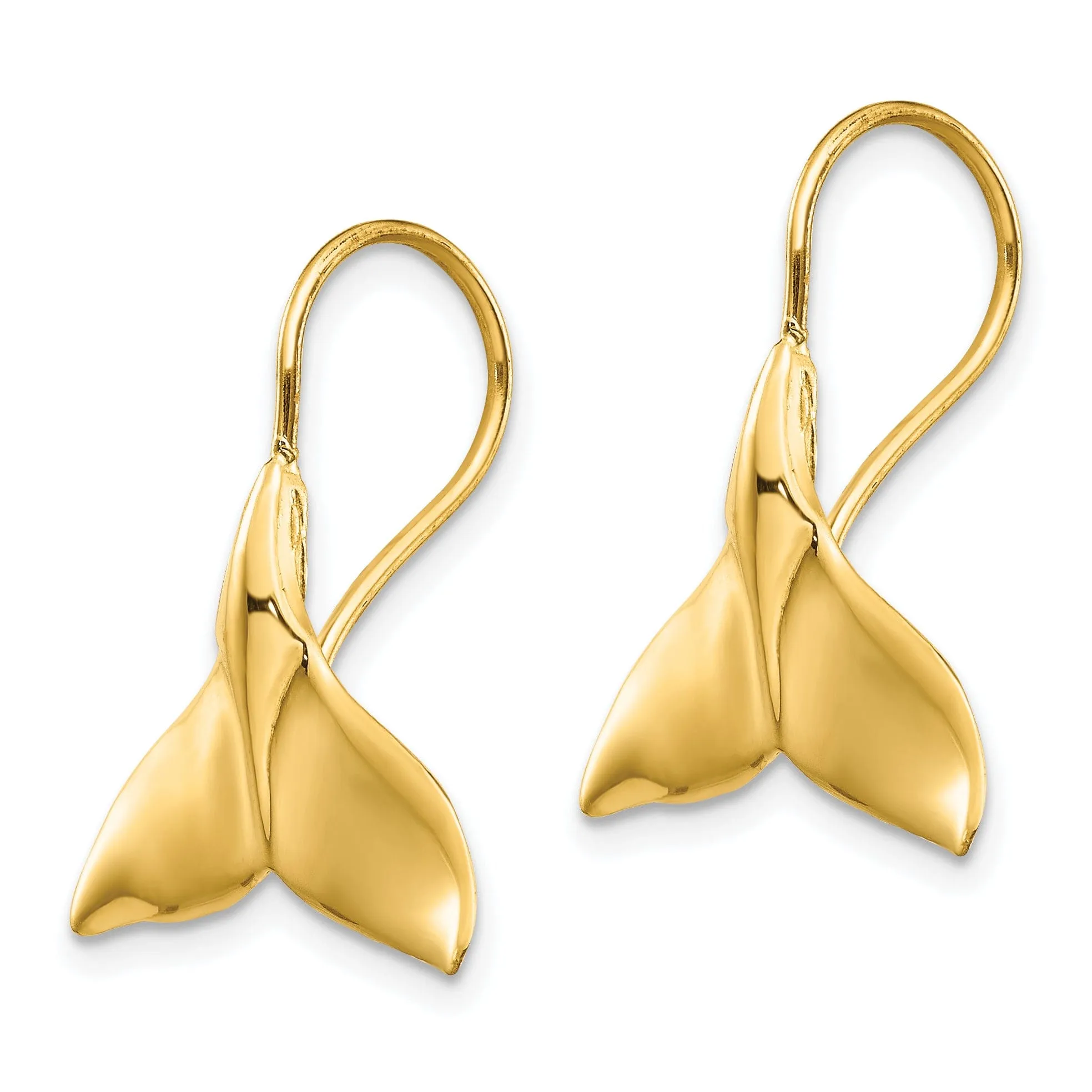 14k Yellow Gold Whale Tail Wire Earrings