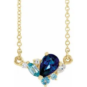 14K Yellow Multi-Gemstone & .06 CTW Diamond 18" Necklace