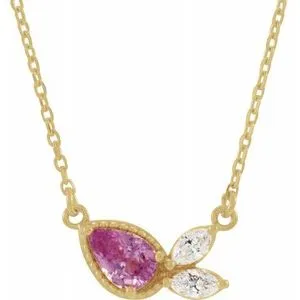 14K Yellow Pink Sapphire & 1/6 CTW Diamond 16" Necklace