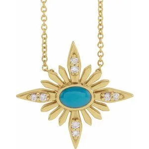 14K Yellow Turquoise & .08 CTW Diamond Celestial 16-18" Necklace