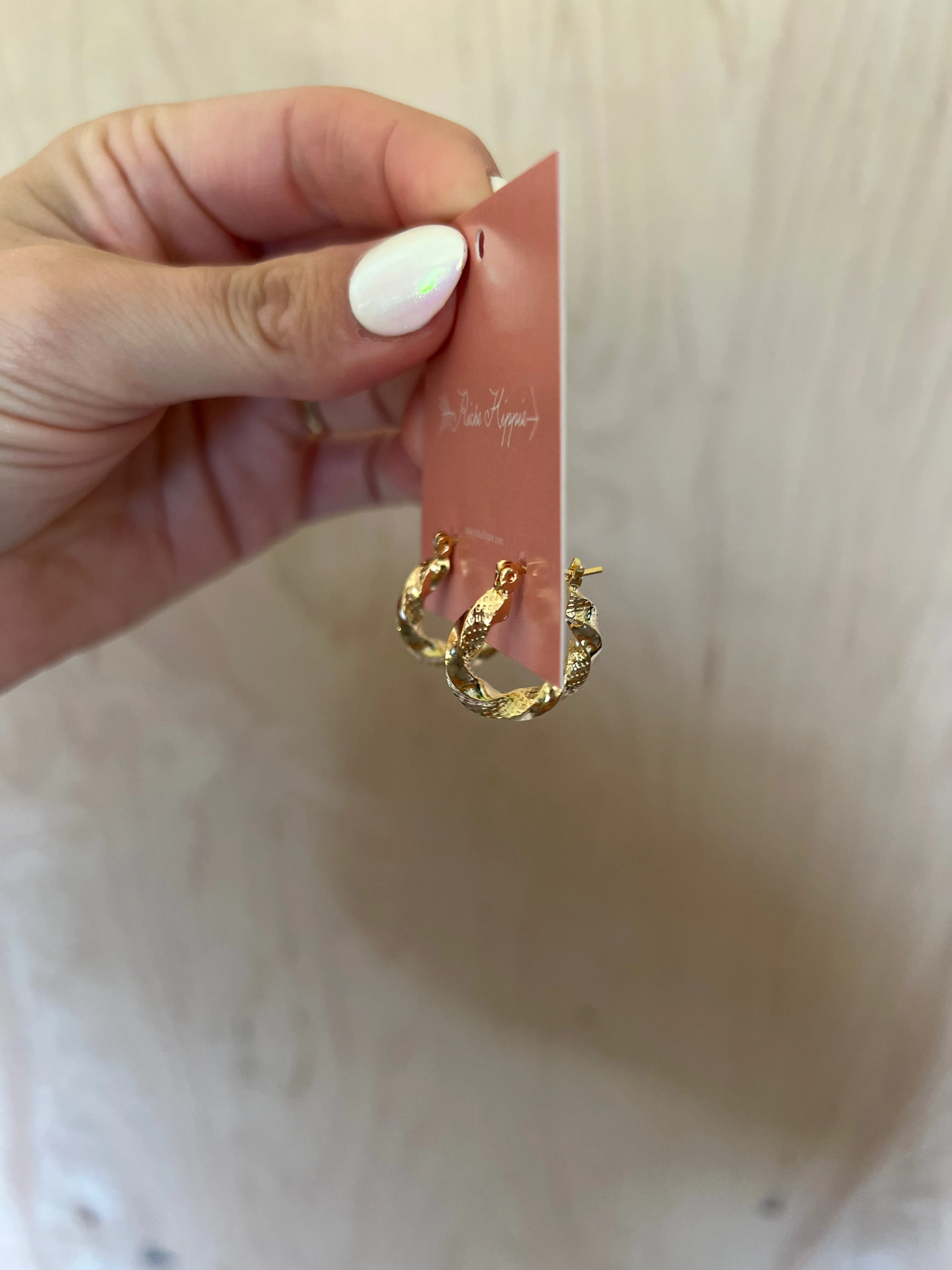 14kt Gold Dipped Texture Wave Small Hoop Earrings