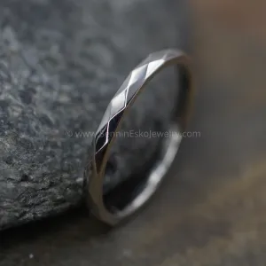 14kt White Gold 2mm Faceted Texture Band
