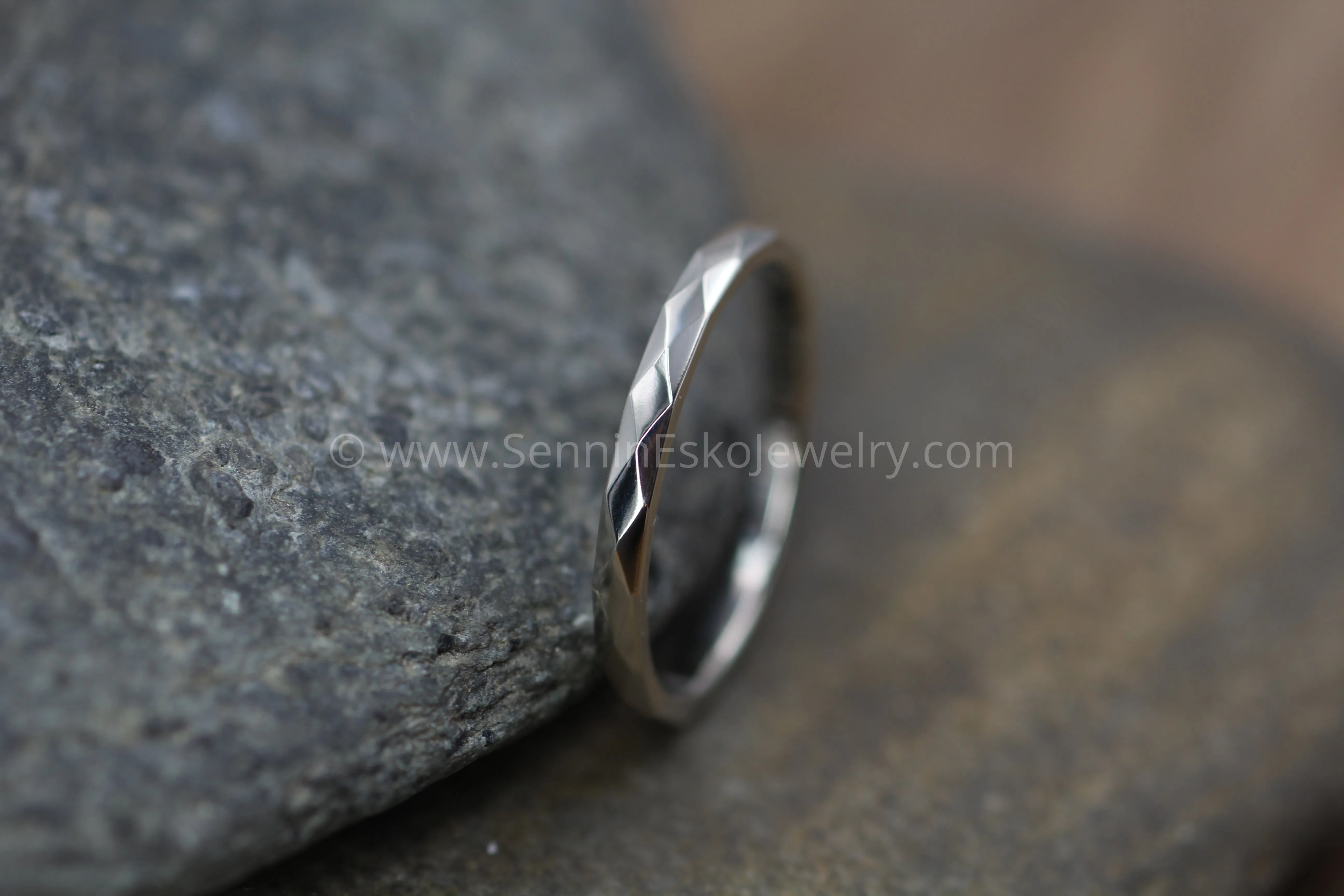 14kt White Gold 2mm Faceted Texture Band