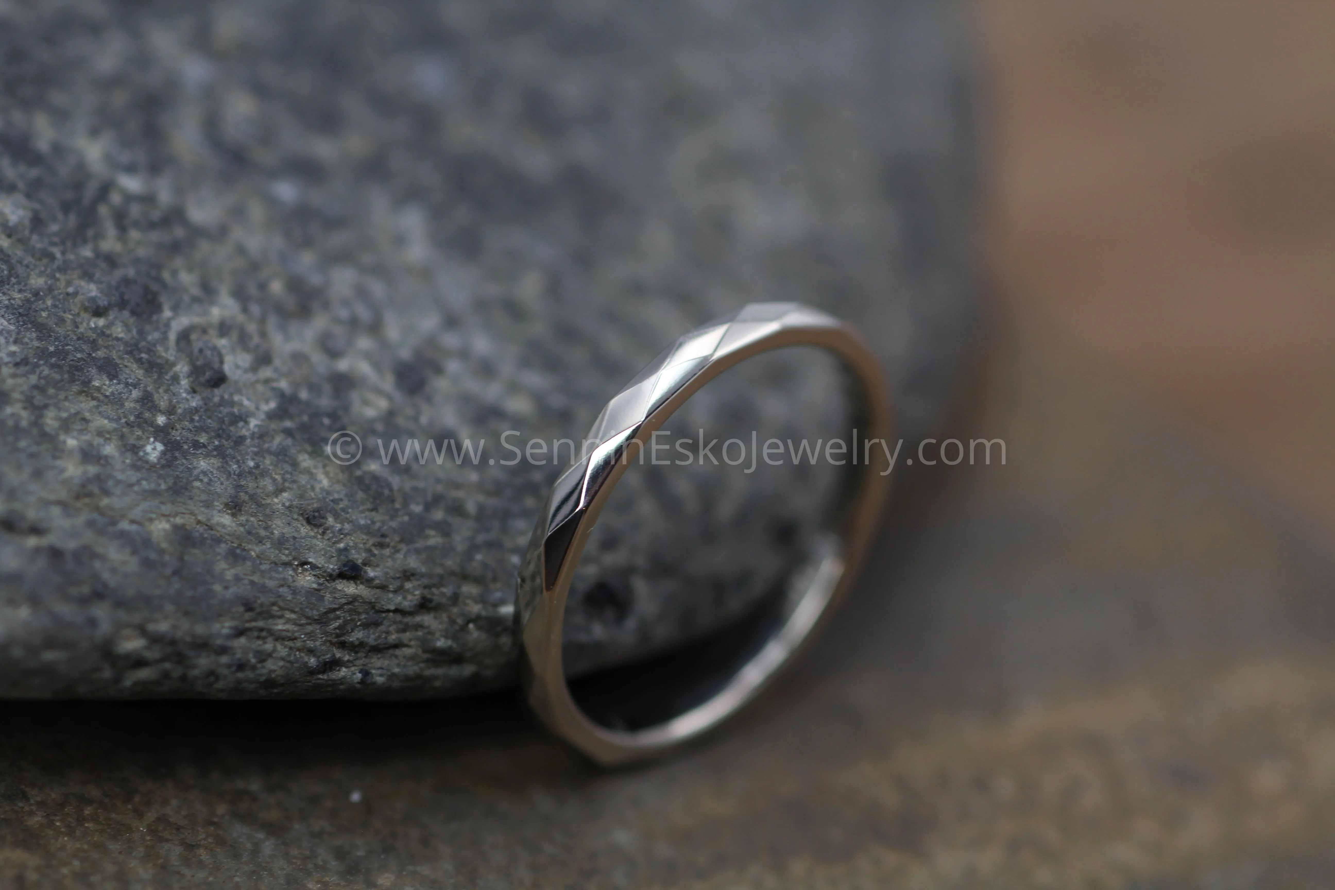 14kt White Gold 2mm Faceted Texture Band
