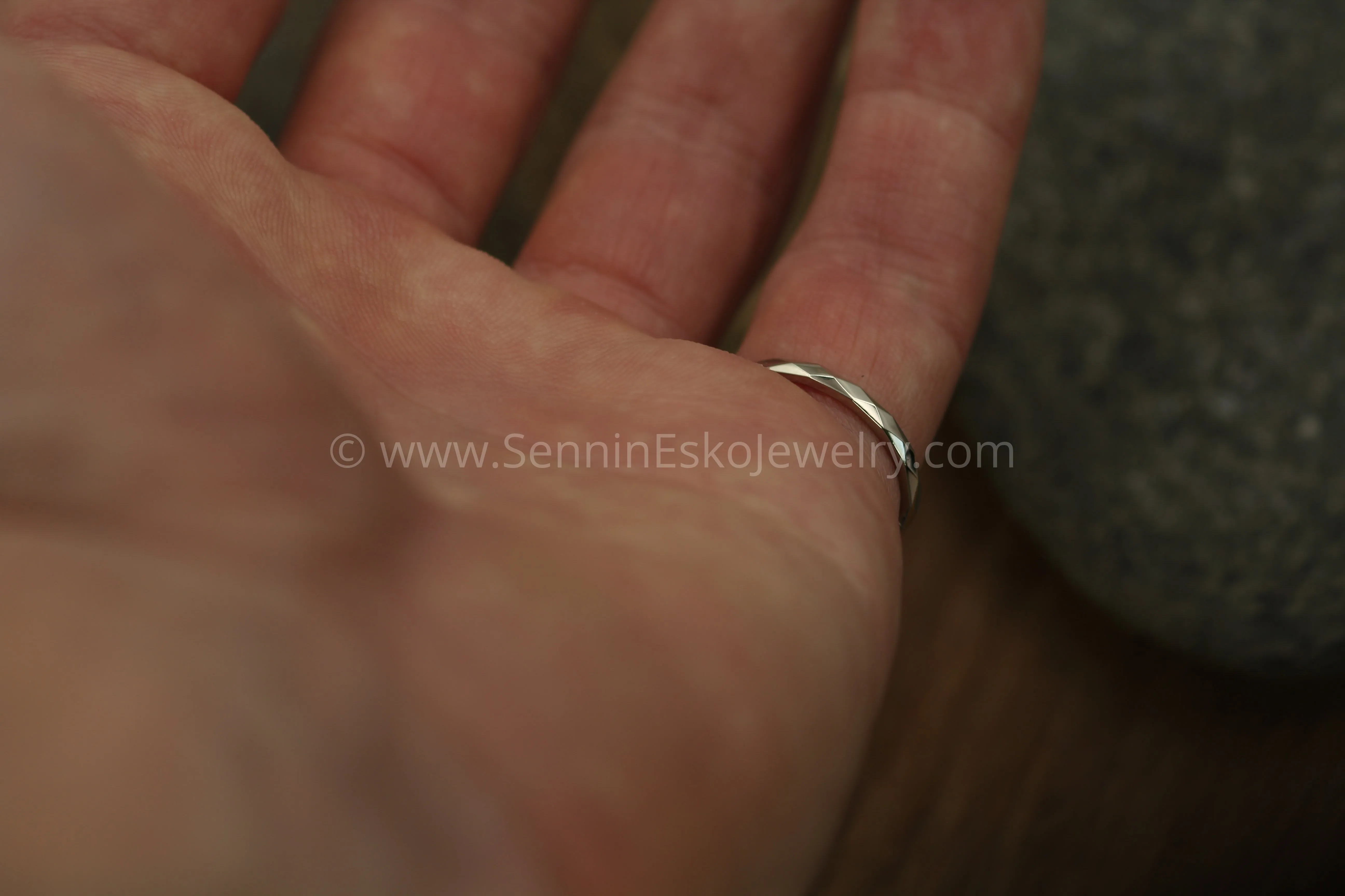 14kt White Gold 2mm Faceted Texture Band