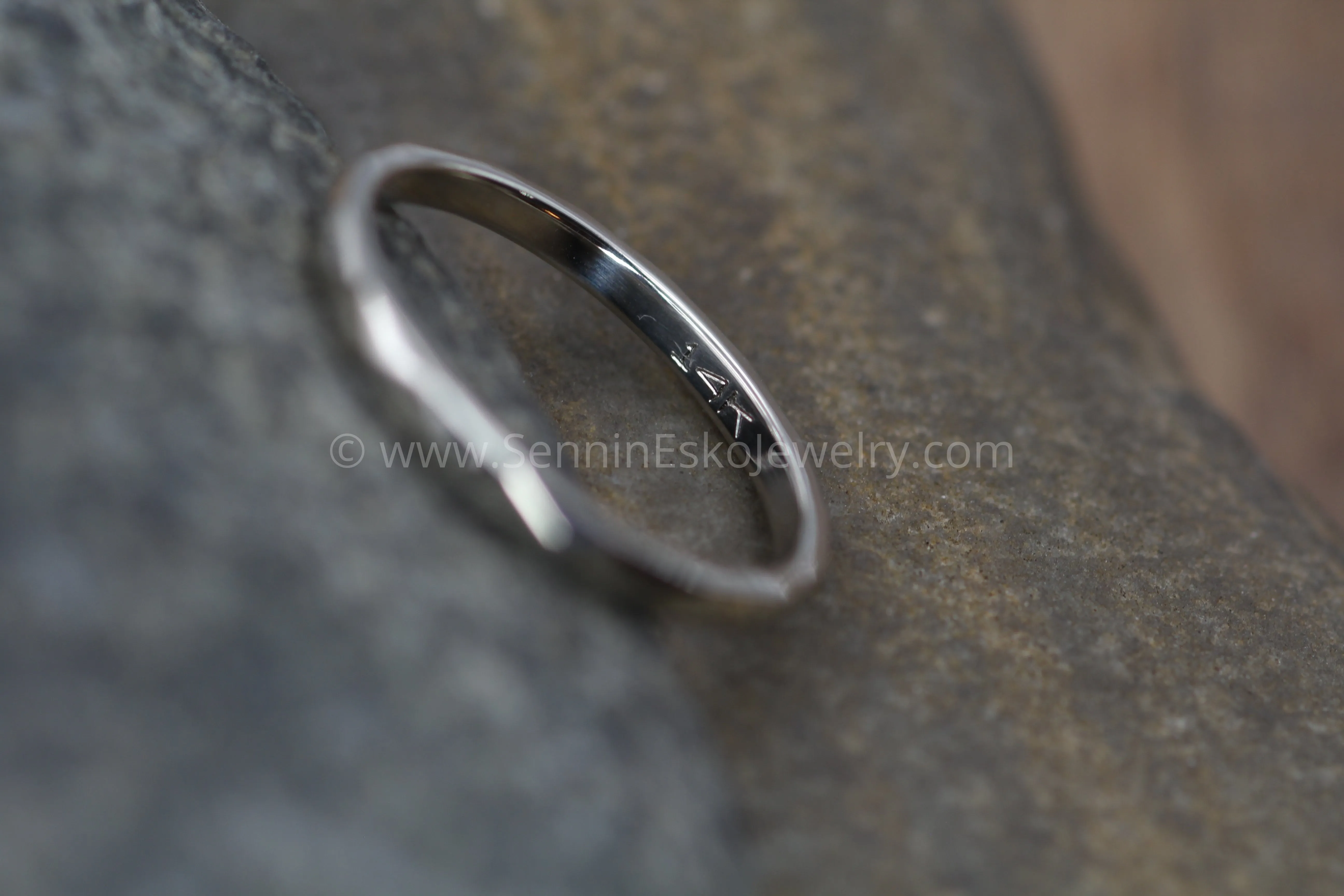 14kt White Gold 2mm Faceted Texture Band