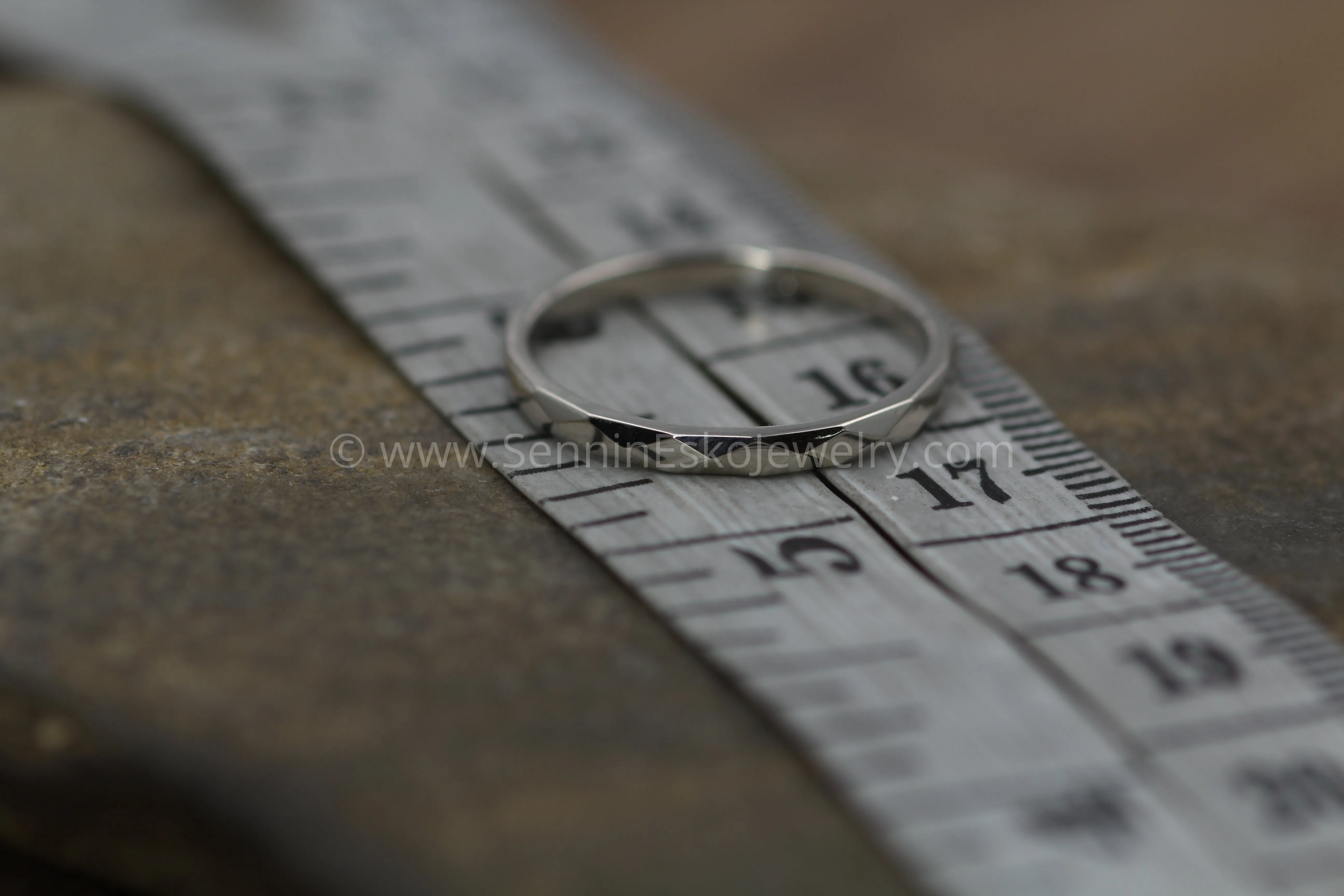 14kt White Gold 2mm Faceted Texture Band