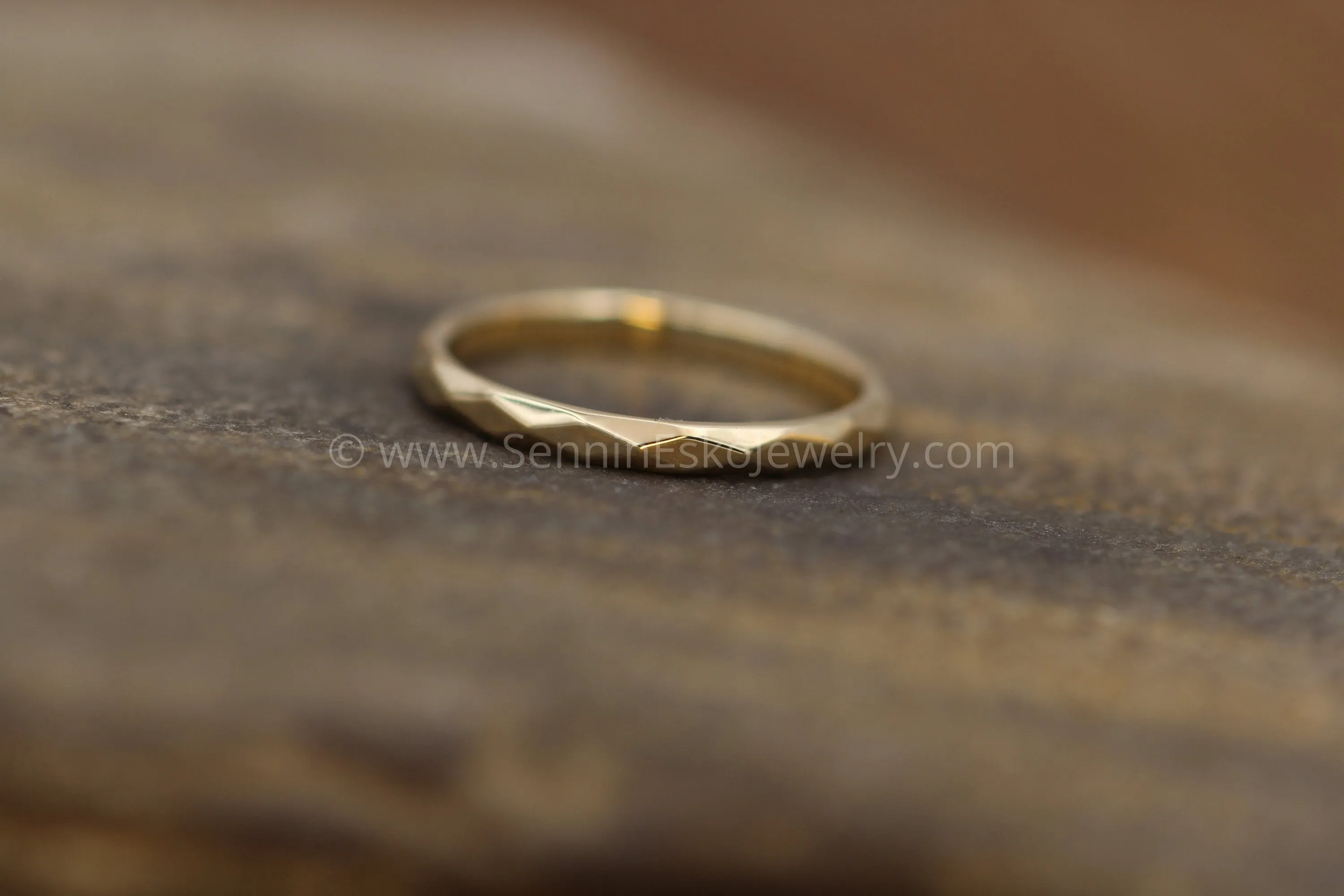 14kt White Gold 2mm Faceted Texture Band