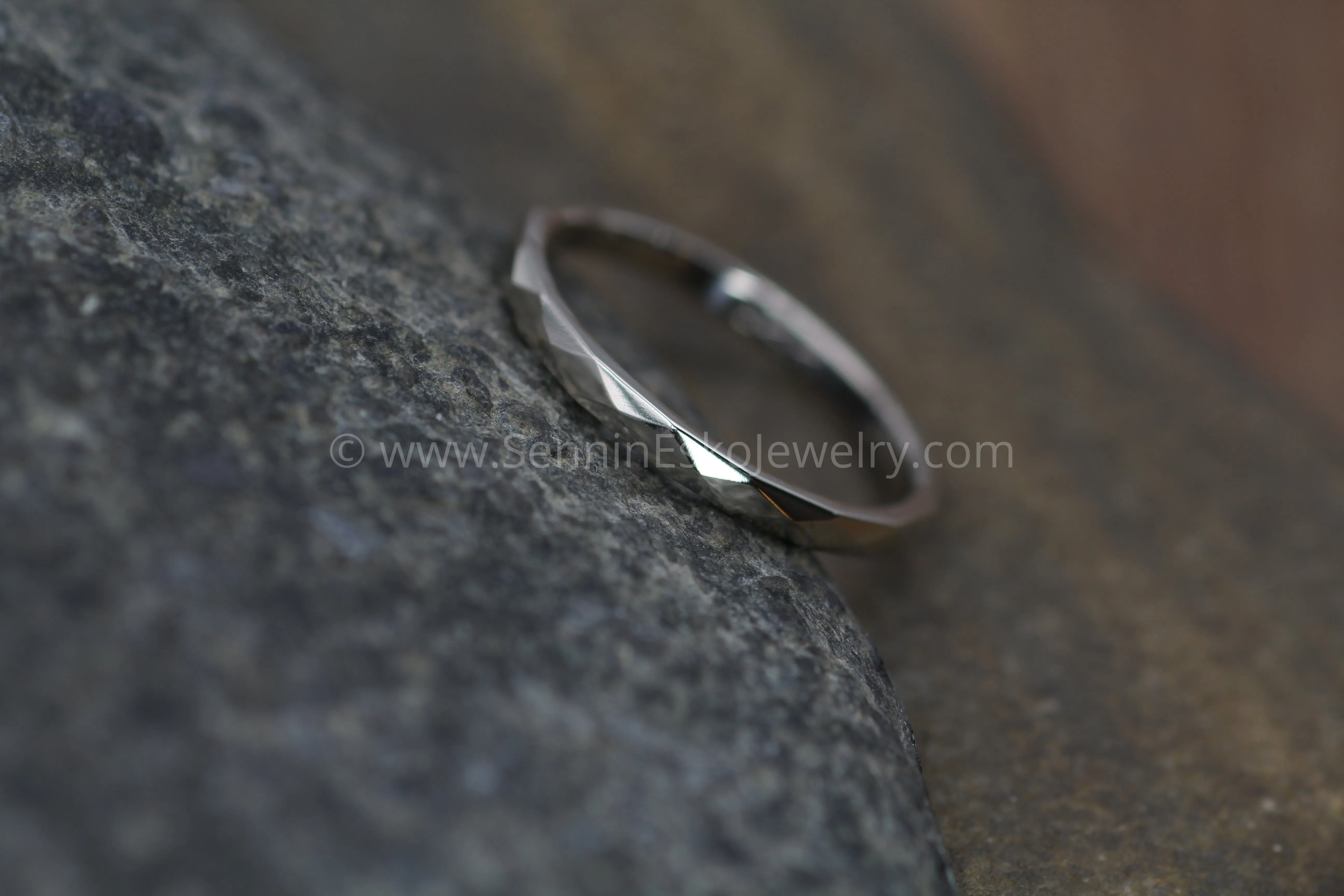 14kt White Gold 2mm Faceted Texture Band