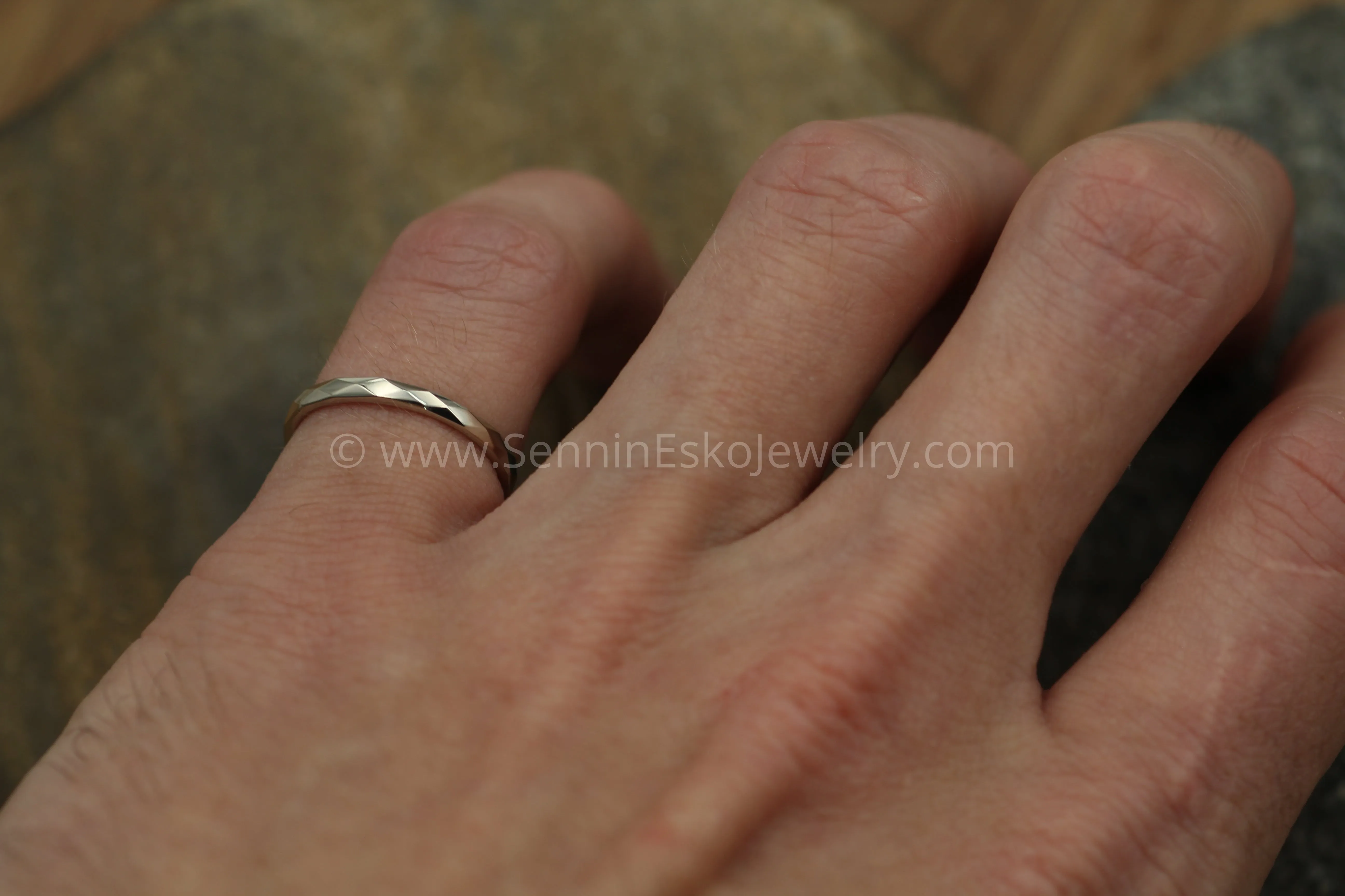 14kt White Gold 2mm Faceted Texture Band
