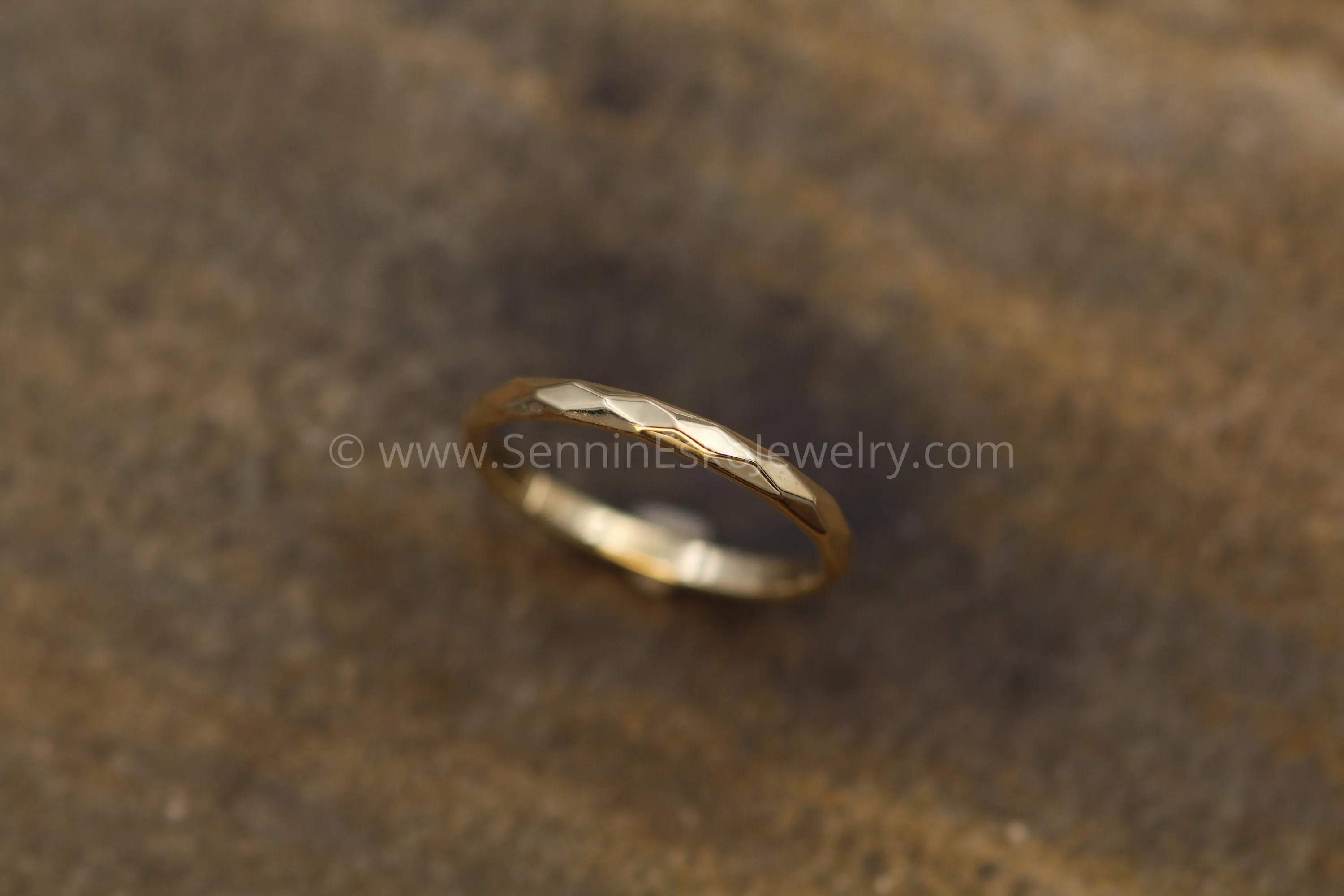 14kt White Gold 2mm Faceted Texture Band