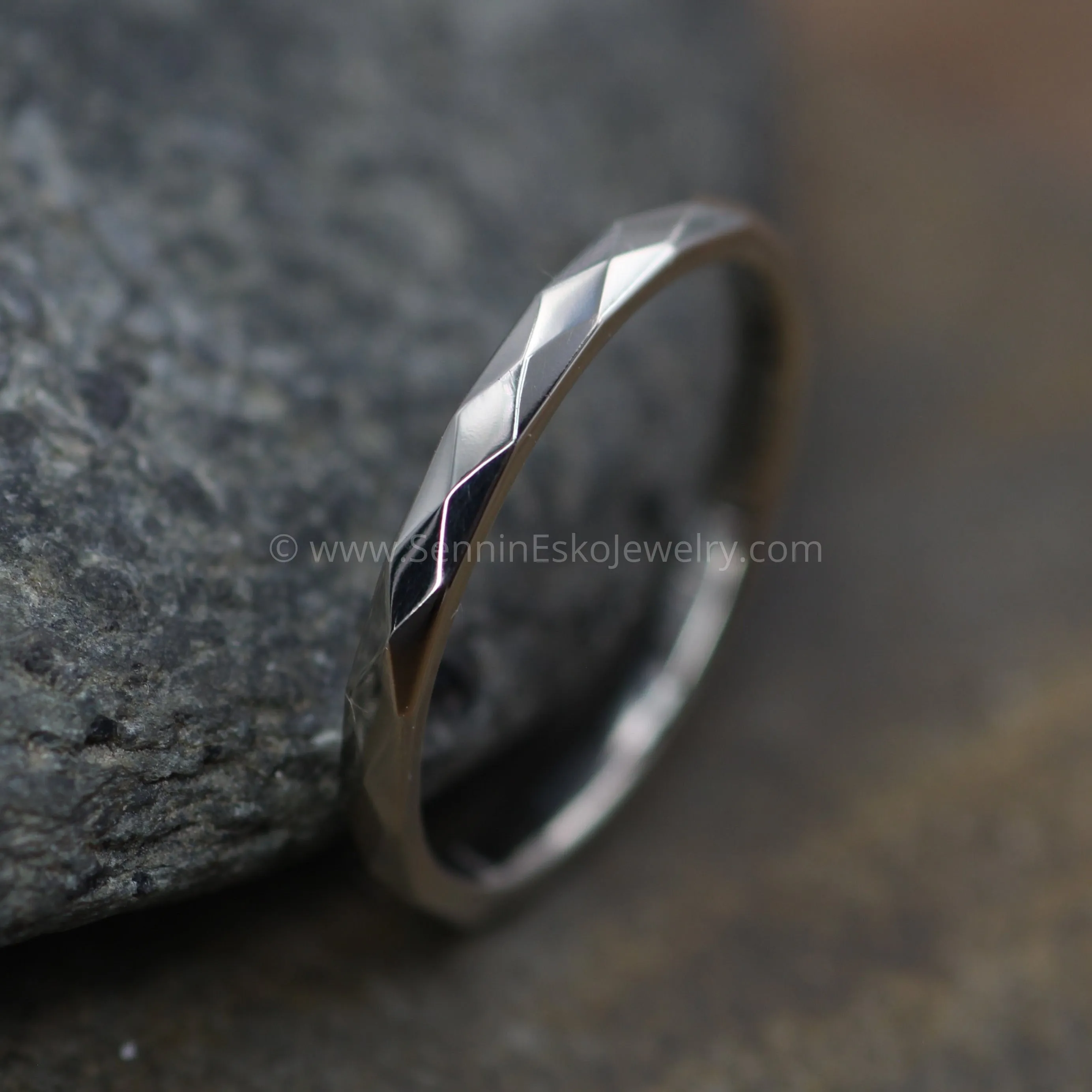 14kt White Gold 2mm Faceted Texture Band
