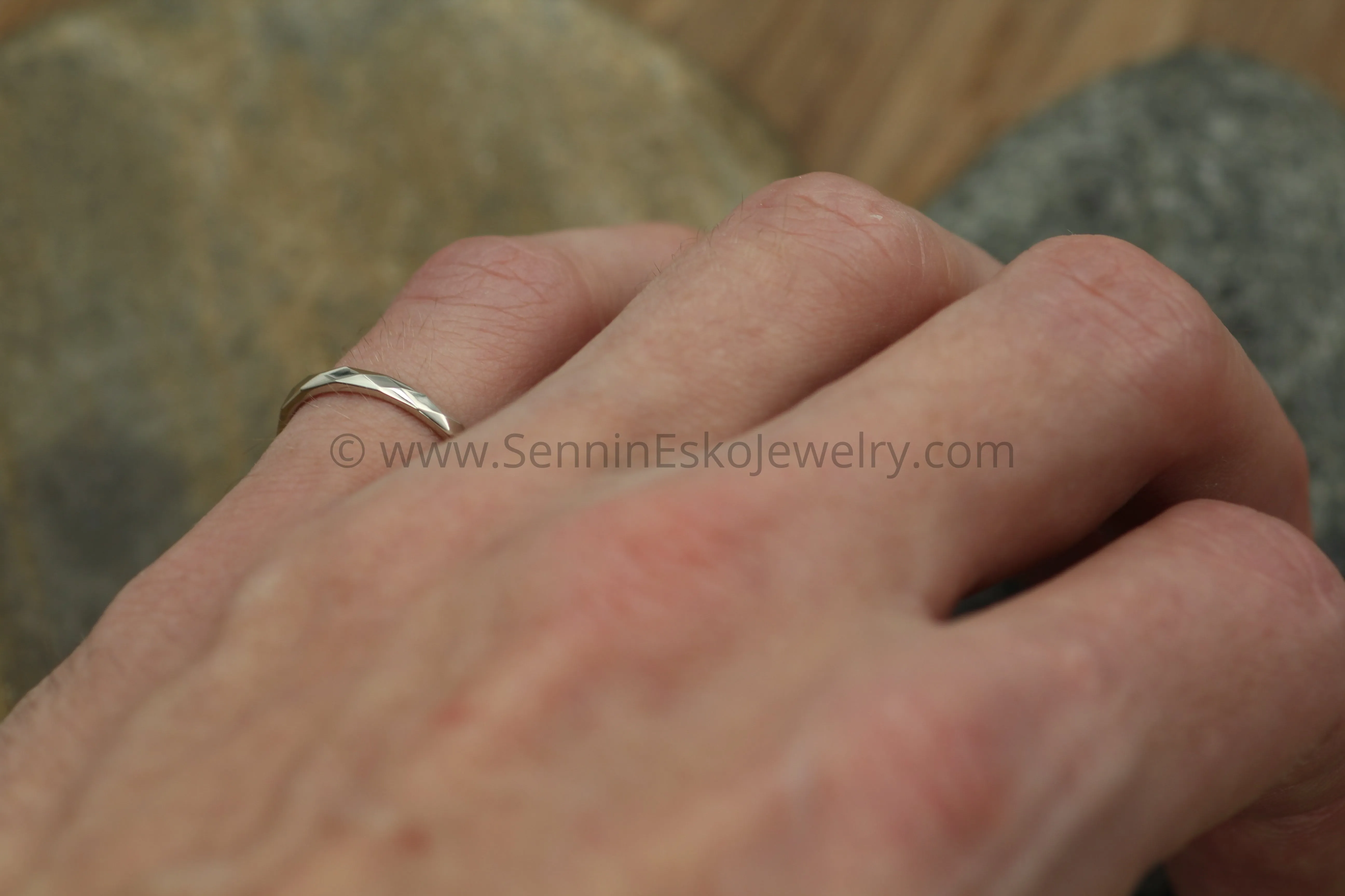 14kt White Gold 2mm Faceted Texture Band